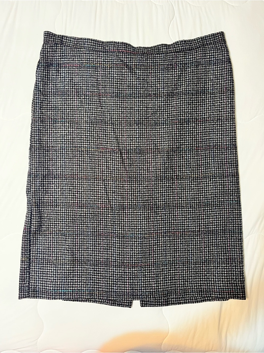 Vintage Houndstooth Plaid High Waisted Pencil Skirt – Colorful Accents – Size L